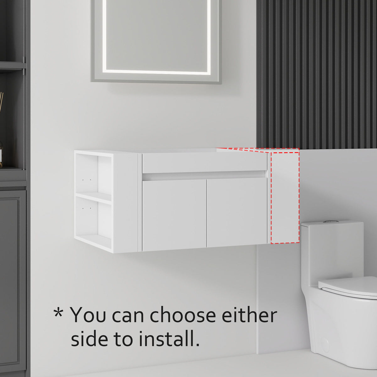 Floating Bathroom Vanity Cabinet, Soft Close Double Drawers, Open Side Storage, Wall Mounted, Cabinet Only