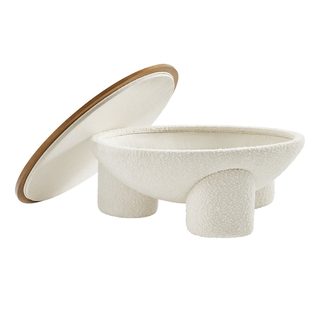 31 Inch Round Boucle Upholstered Storage Coffee Table in Natural Ivory - Coffee Tables available at Alpine Outlets in Denver