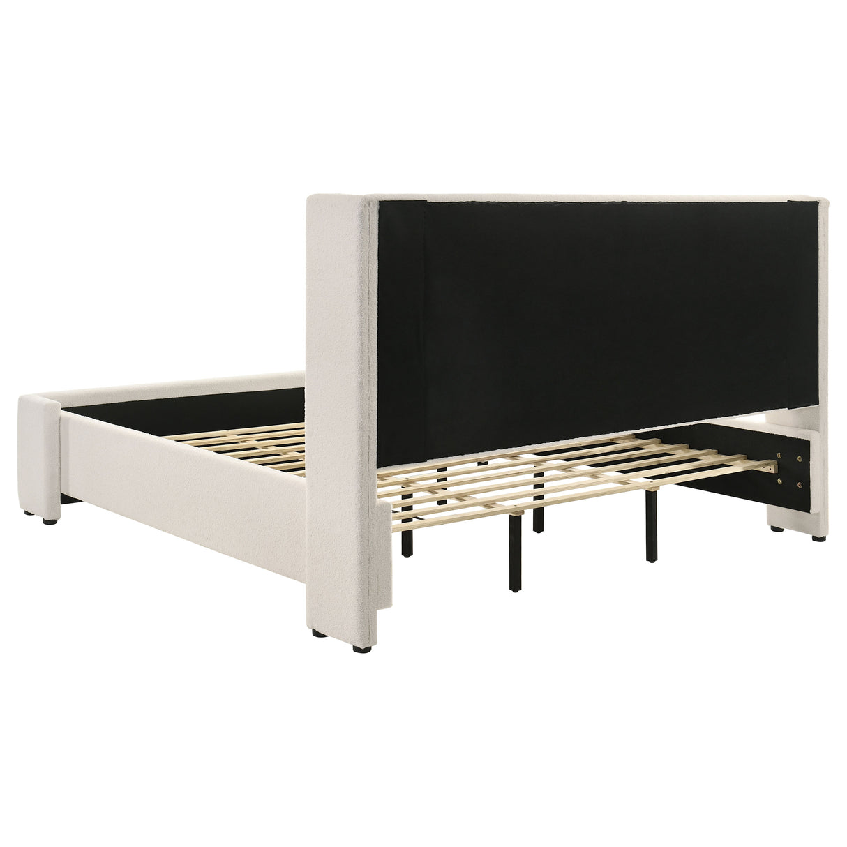 White Fabric Upholstered Eastern King Bed Frame