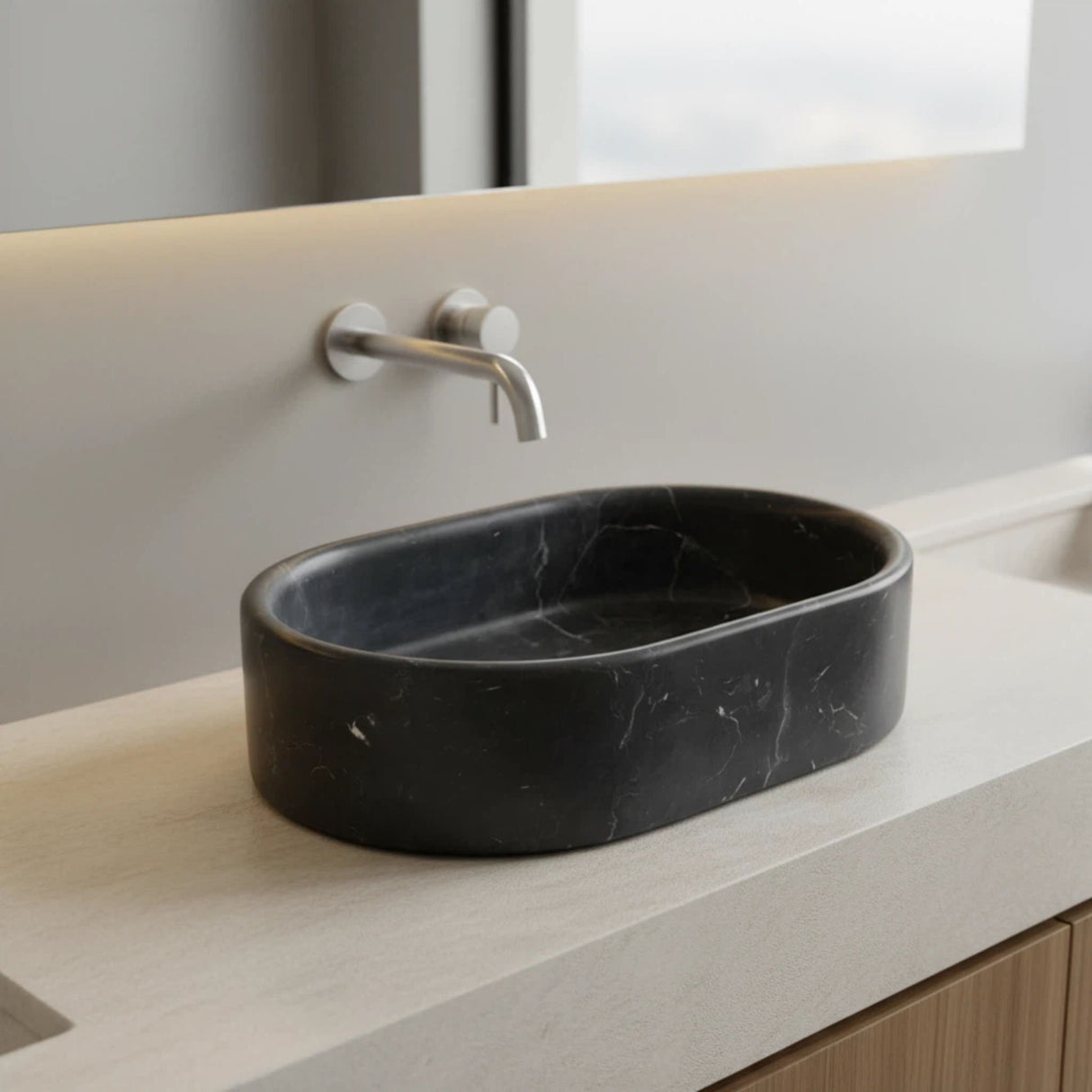 Vessel Sink, Oval Basin, Solid Above-Counter Vanity, Bowl For Master Bathroom - Dark Gray