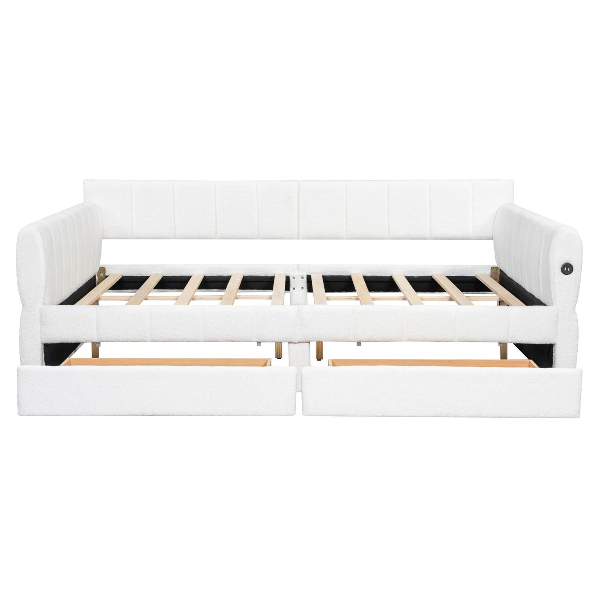 Queen Upholstered Platform Bed With USB Charging And 2 Storage Drawers - White