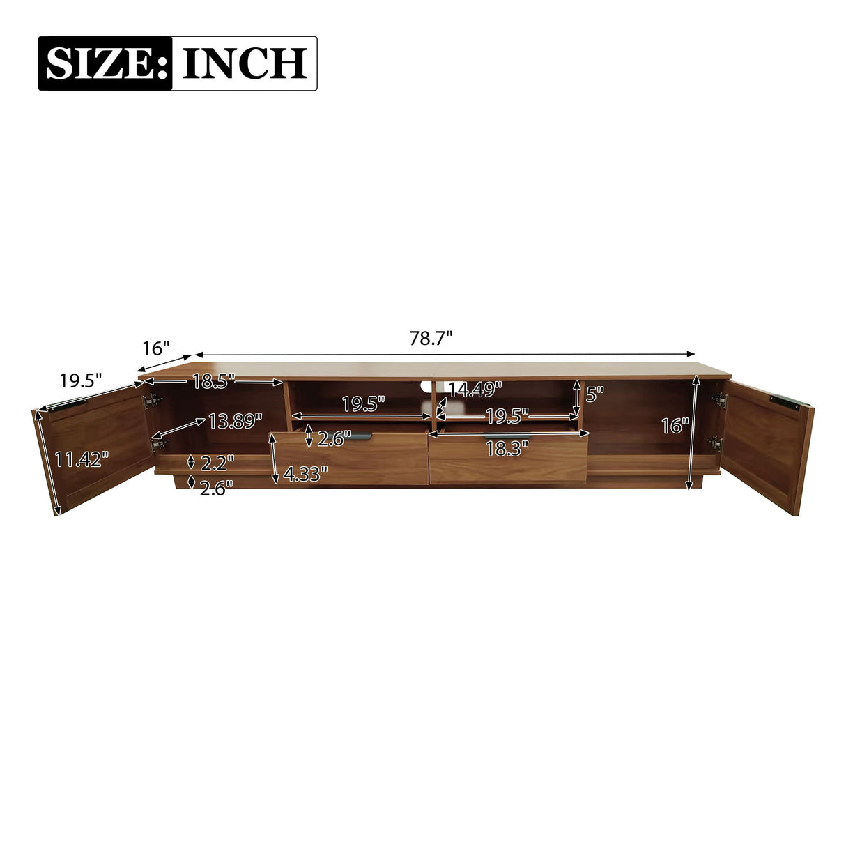 TV Stand With 2 Drawers And Open Shelving - Walnut
