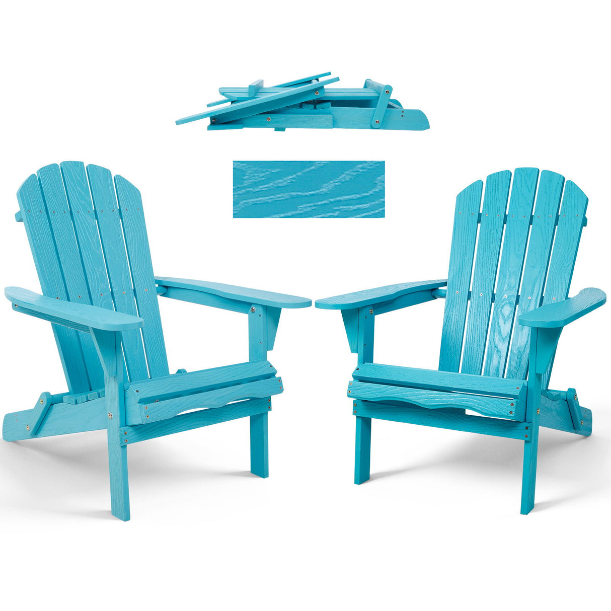 Lounge Patio Chair For Garden Outdoor Folding Embossed Adirondack - Turquoise Blue