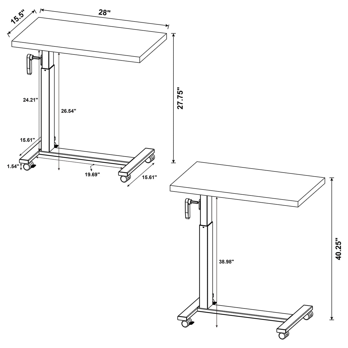 Westpark Height Adjustable Mobile Bedroom C-Table Black