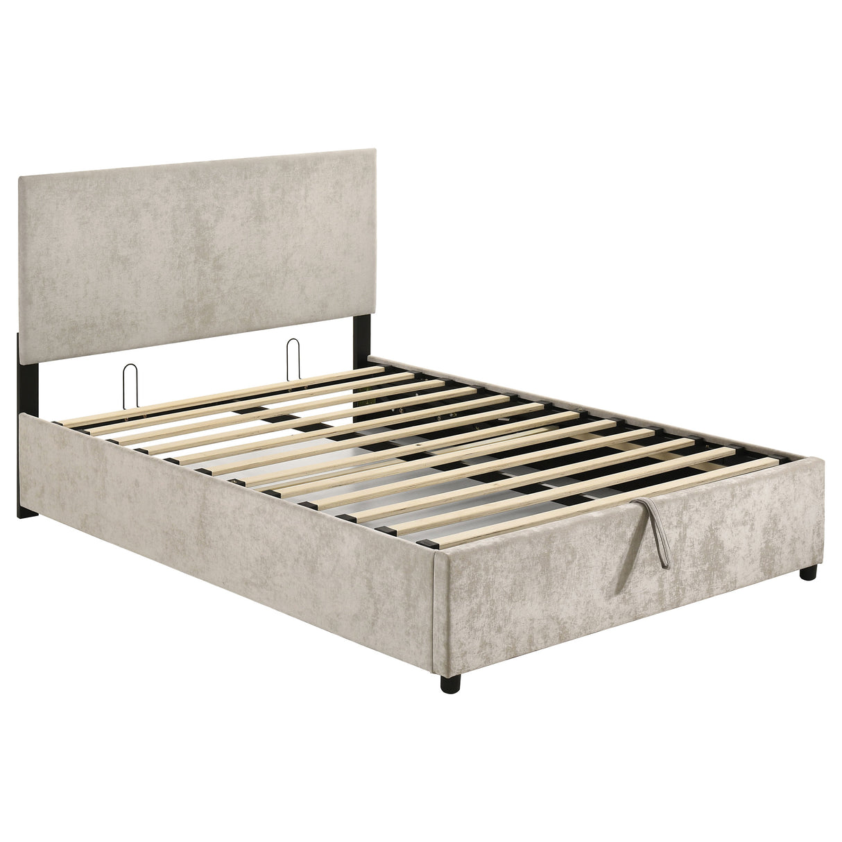 Reeves Beige Upholstered Full Lift-Top Storage Platform Bed