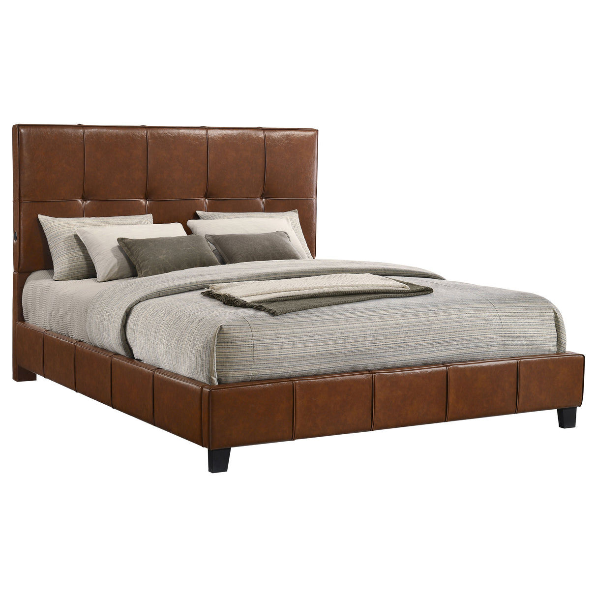 Farrell Eastern King Leatherette Panel Bed in Brown