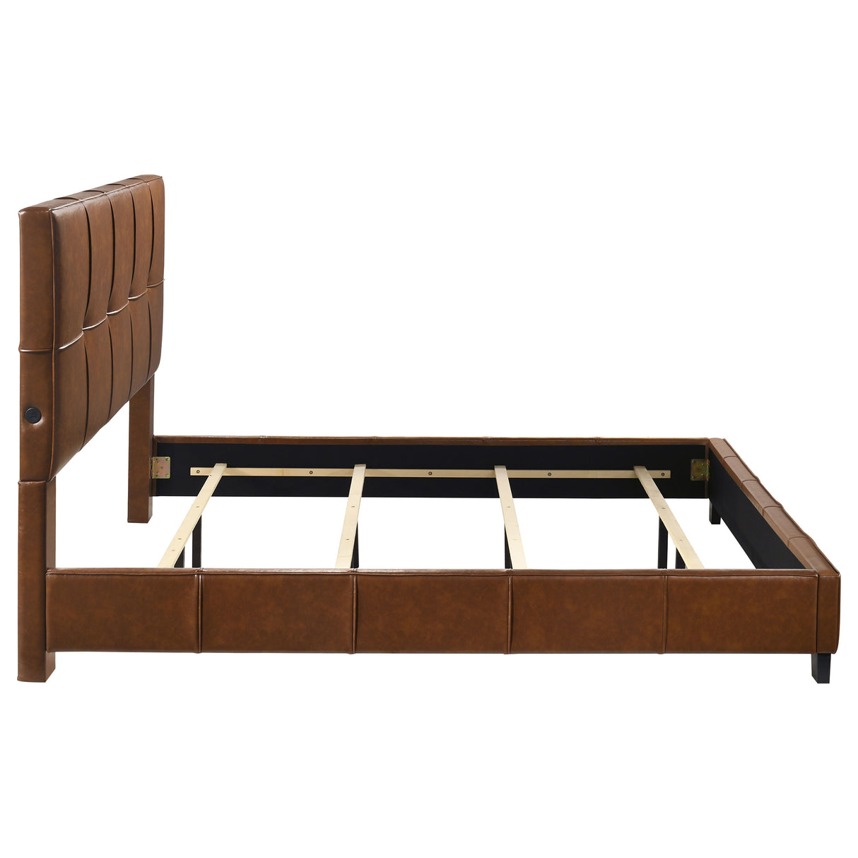 Farrell Eastern King Leatherette Panel Bed in Brown