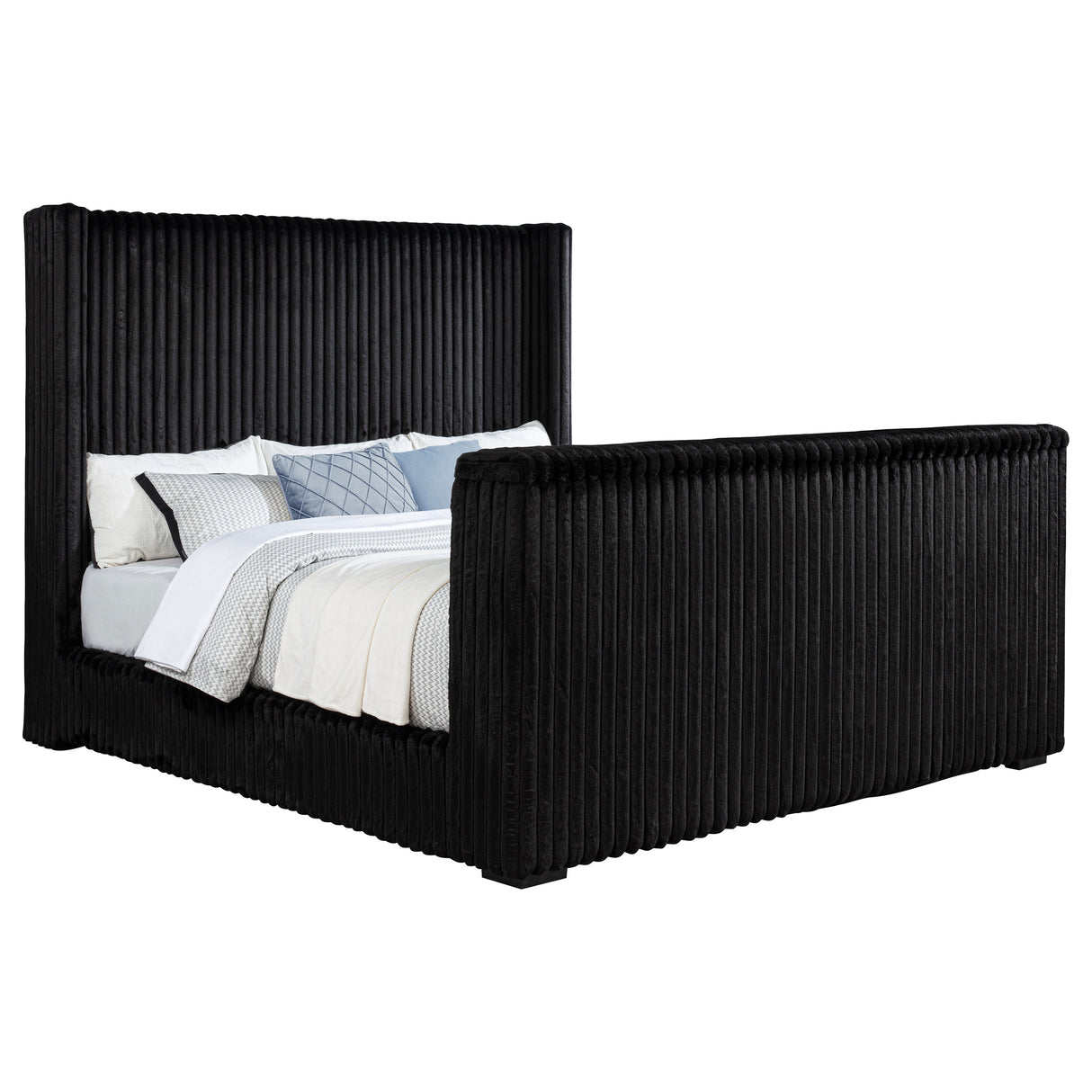 Centergrove Upholstered Eastern King Wingback TV Bed Black