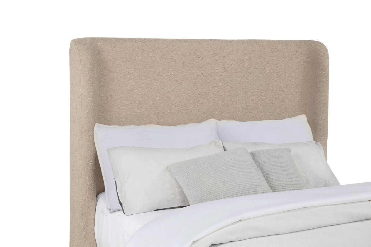 Nala Eastern King Fabric Platform Bed with Wingback Headboard, Tan