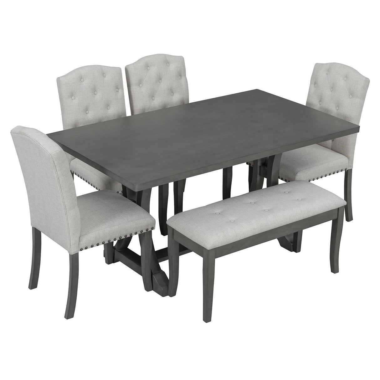 Dining Table Set With 4 Upholstered Chairs And Bench