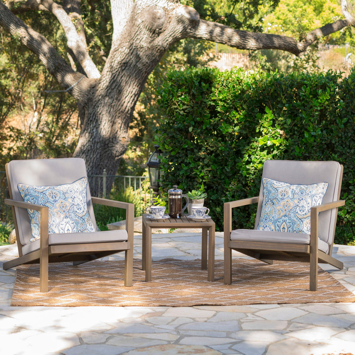 Celestaria - 3 Piece Outdoor Chat Set With Adirondack Chairs, Cushions And Side Table