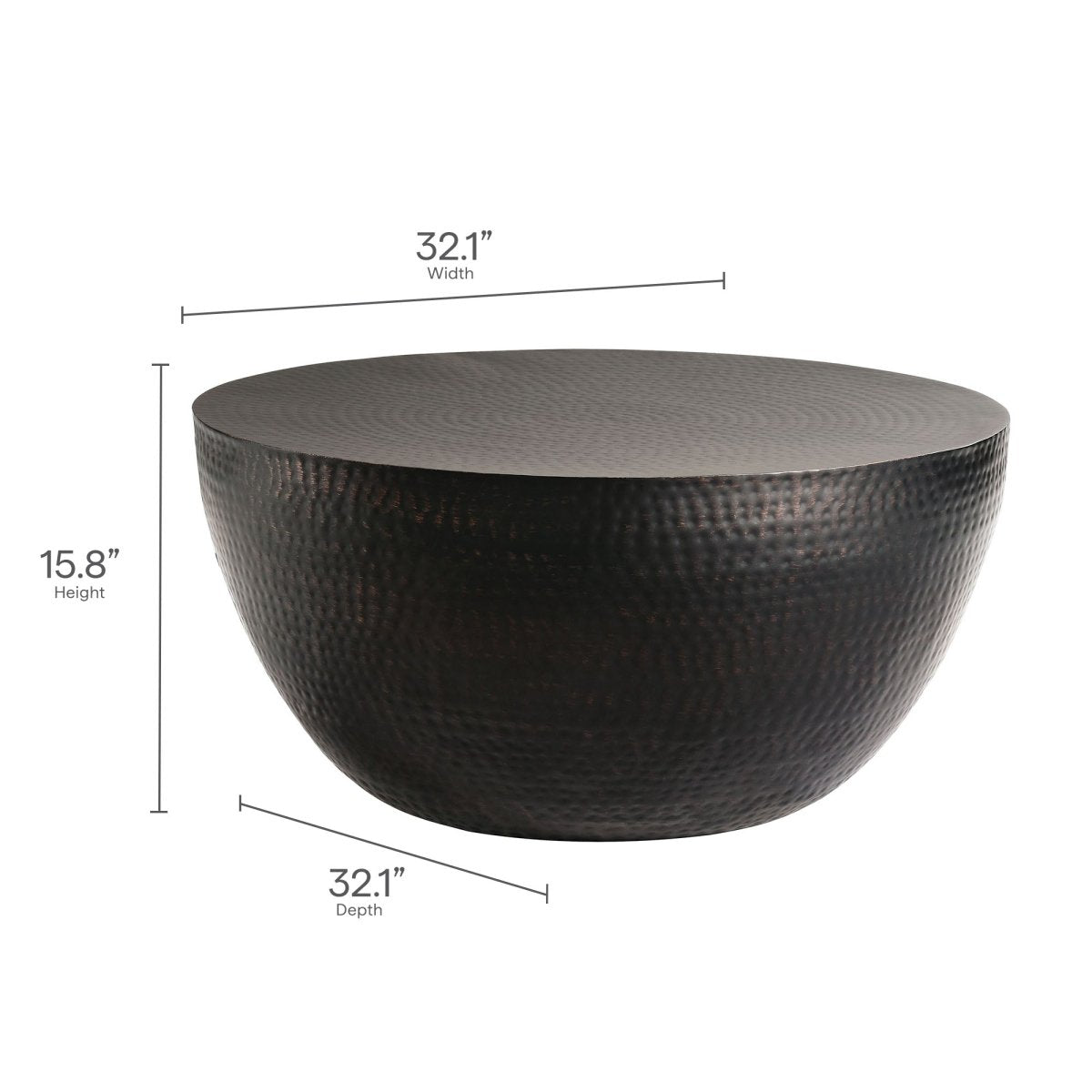 32 Inch Metal Hammered Drum Coffee Table in Black - Coffee Tables available at Alpine Outlets in Denver