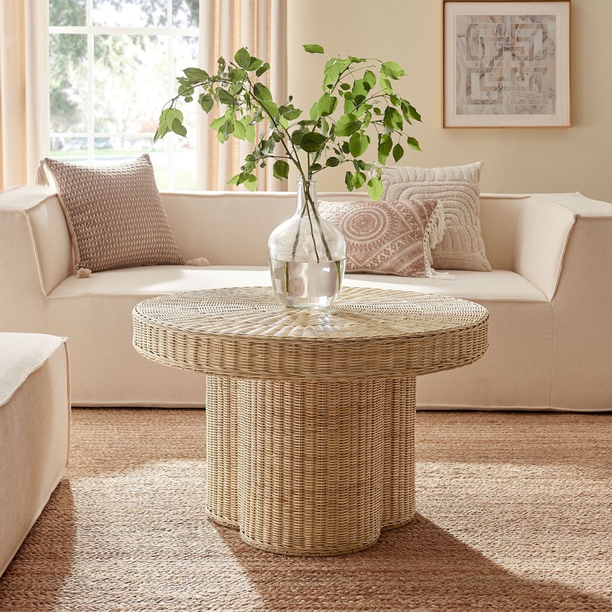 32 Inch Round Natural Rattan Coffee Table in Natural - Coffee Tables available at Alpine Outlets in Denver