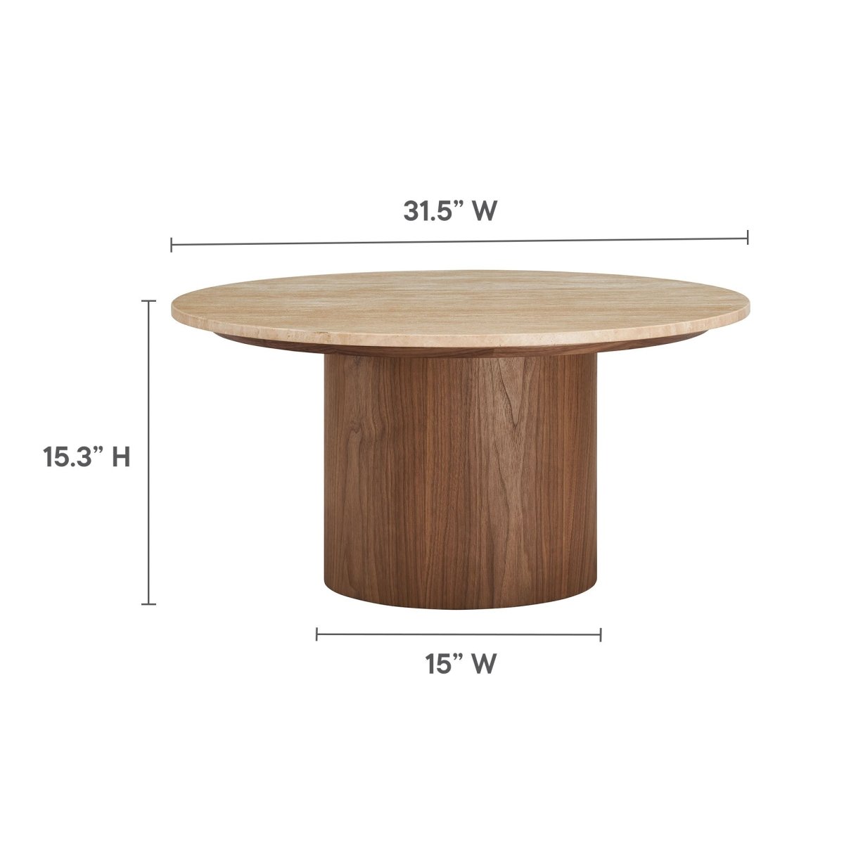 32 Inch Round Travertine and Walnut Pedestal Coffee Table - Coffee Tables available at Alpine Outlets in Denver