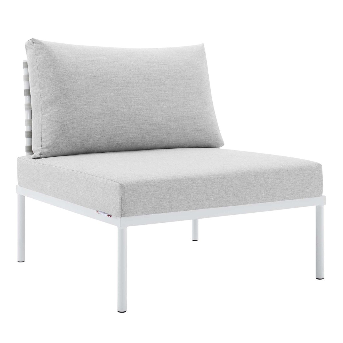 32" Taupe Gray Basket Weave Aluminum Outdoor Armless Chair with Sunbrella® Cushions - Outdoor - Alpine Outlets