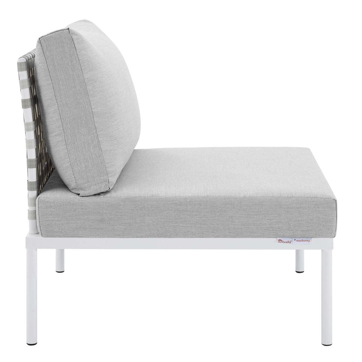 32" Taupe Gray Basket Weave Aluminum Outdoor Armless Chair with Sunbrella® Cushions - Outdoor - Alpine Outlets