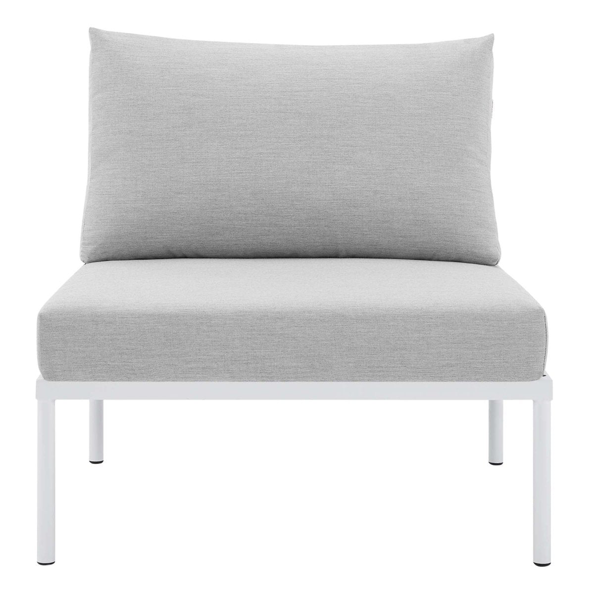 32" Taupe Gray Basket Weave Aluminum Outdoor Armless Chair with Sunbrella® Cushions - Outdoor - Alpine Outlets