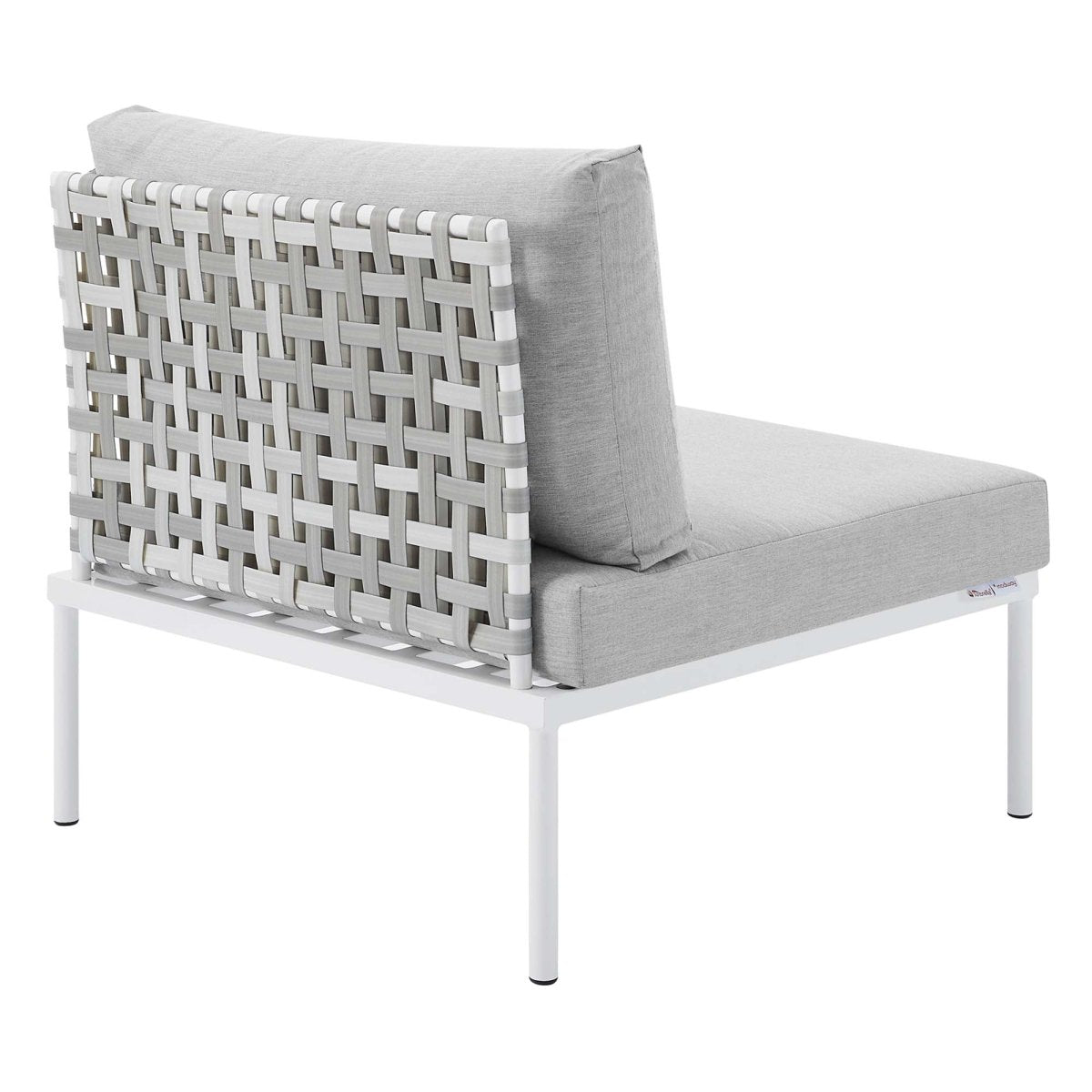 32" Taupe Gray Basket Weave Aluminum Outdoor Armless Chair with Sunbrella® Cushions - Outdoor - Alpine Outlets