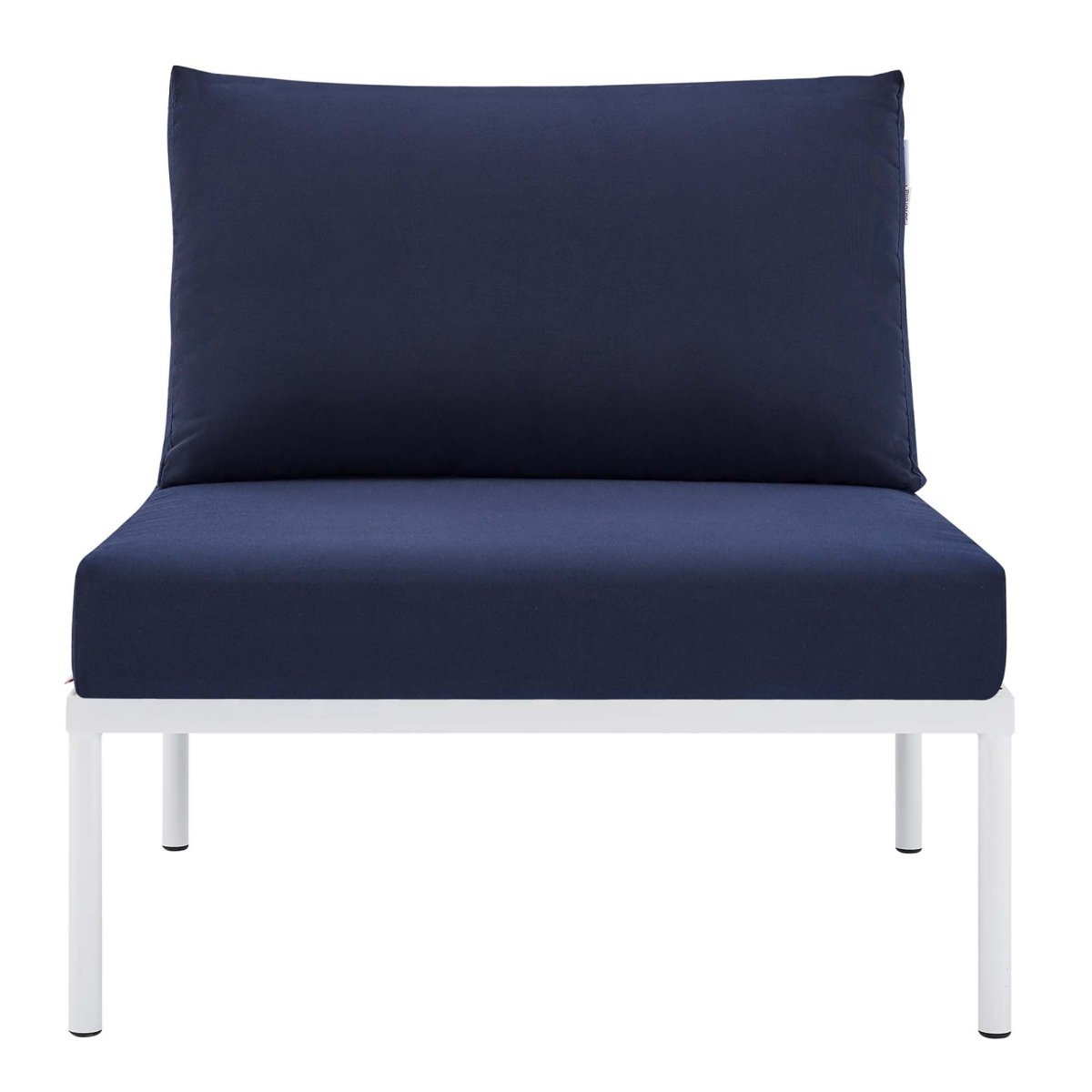 32" Taupe Navy Basket Weave Aluminum Outdoor Armless Chair with Sunbrella® Cushions - Outdoor - Alpine Outlets