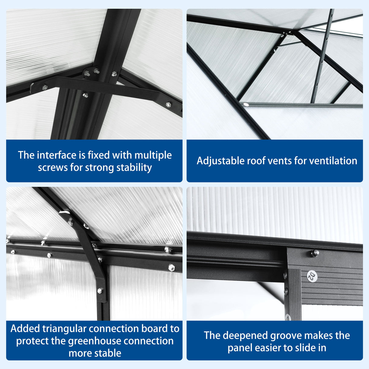 Polycarbonate house Raised Base And Anchor Aluminum Heavy Duty Walk-In houses For Outdoor Backyard In All Season