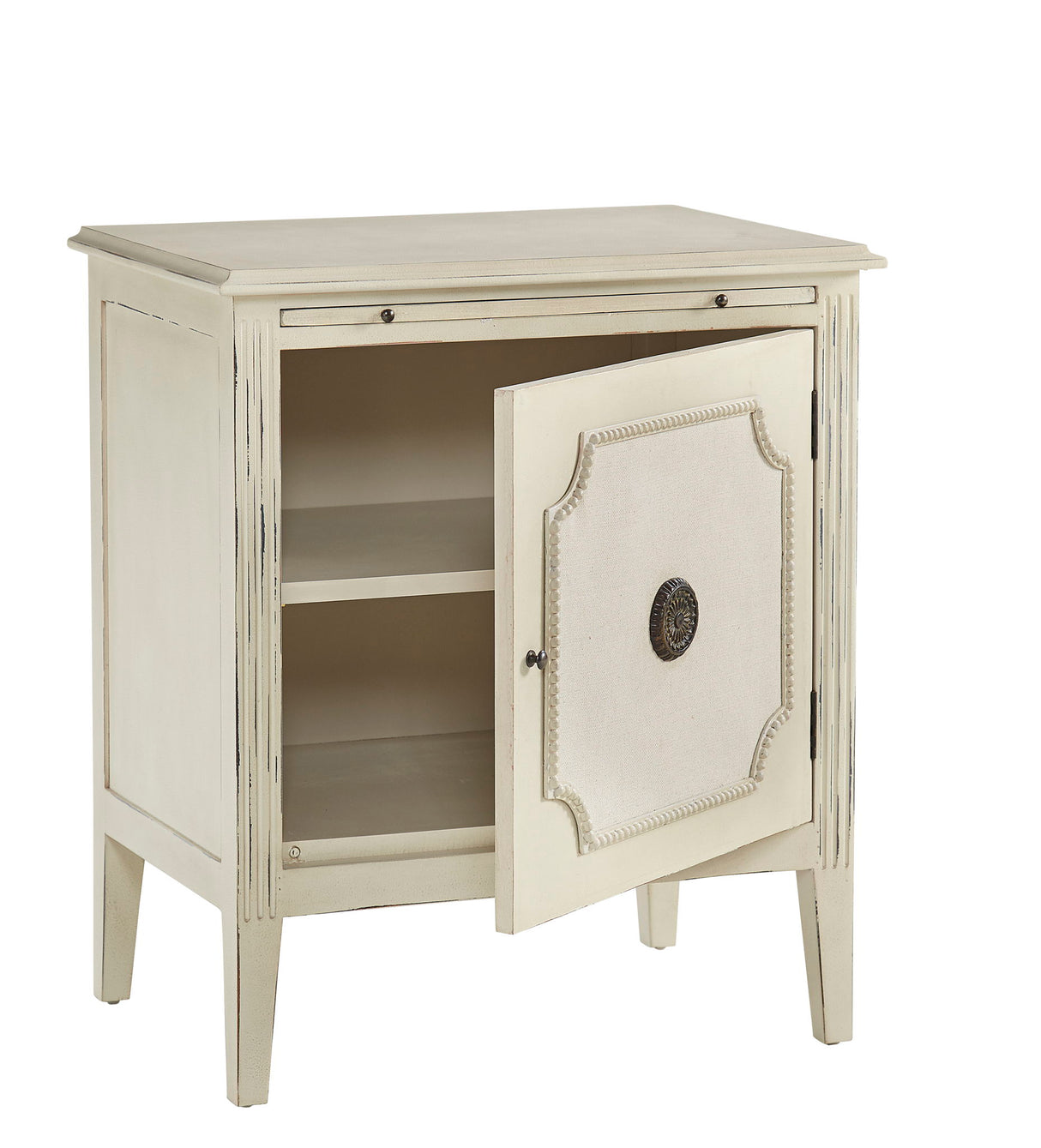 Linen & Beaded Front End Table - White