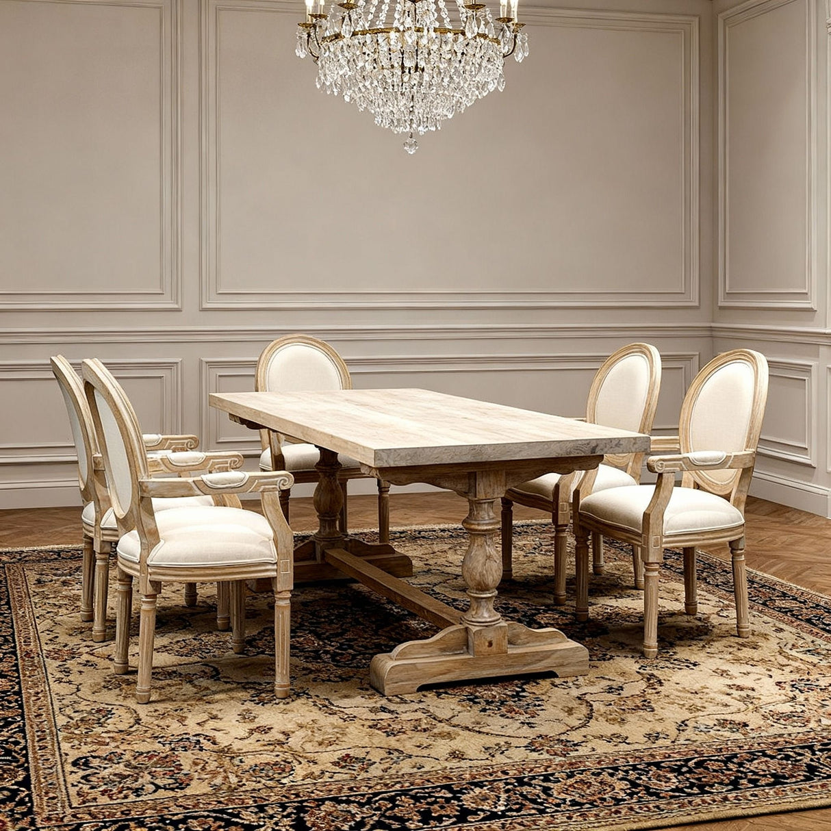 French Style Solid Wood Dining Chair (Set of 2) - Cream