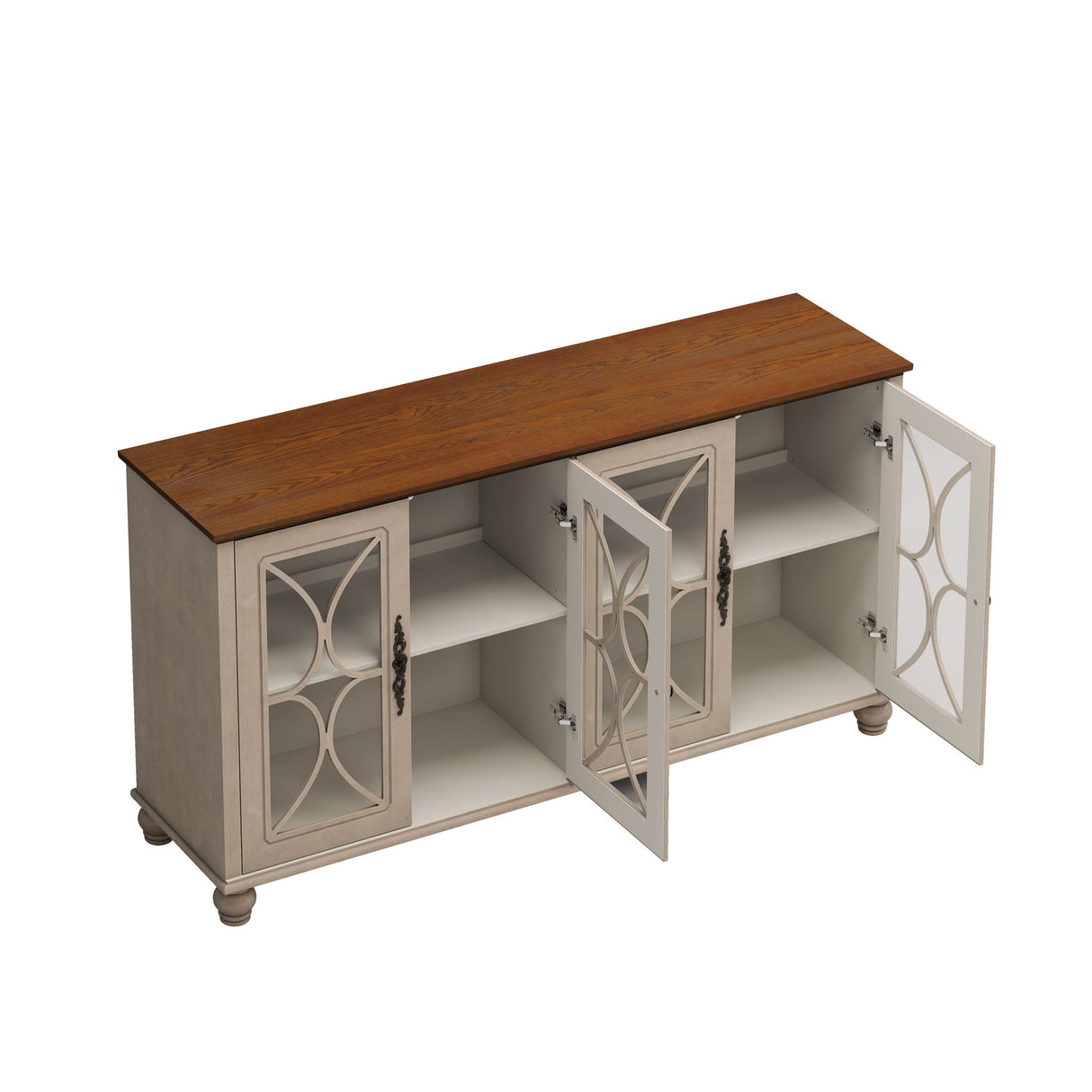 4 Door Sideboard Cabinet with Tempered Glass Doors and Wood 59x32in