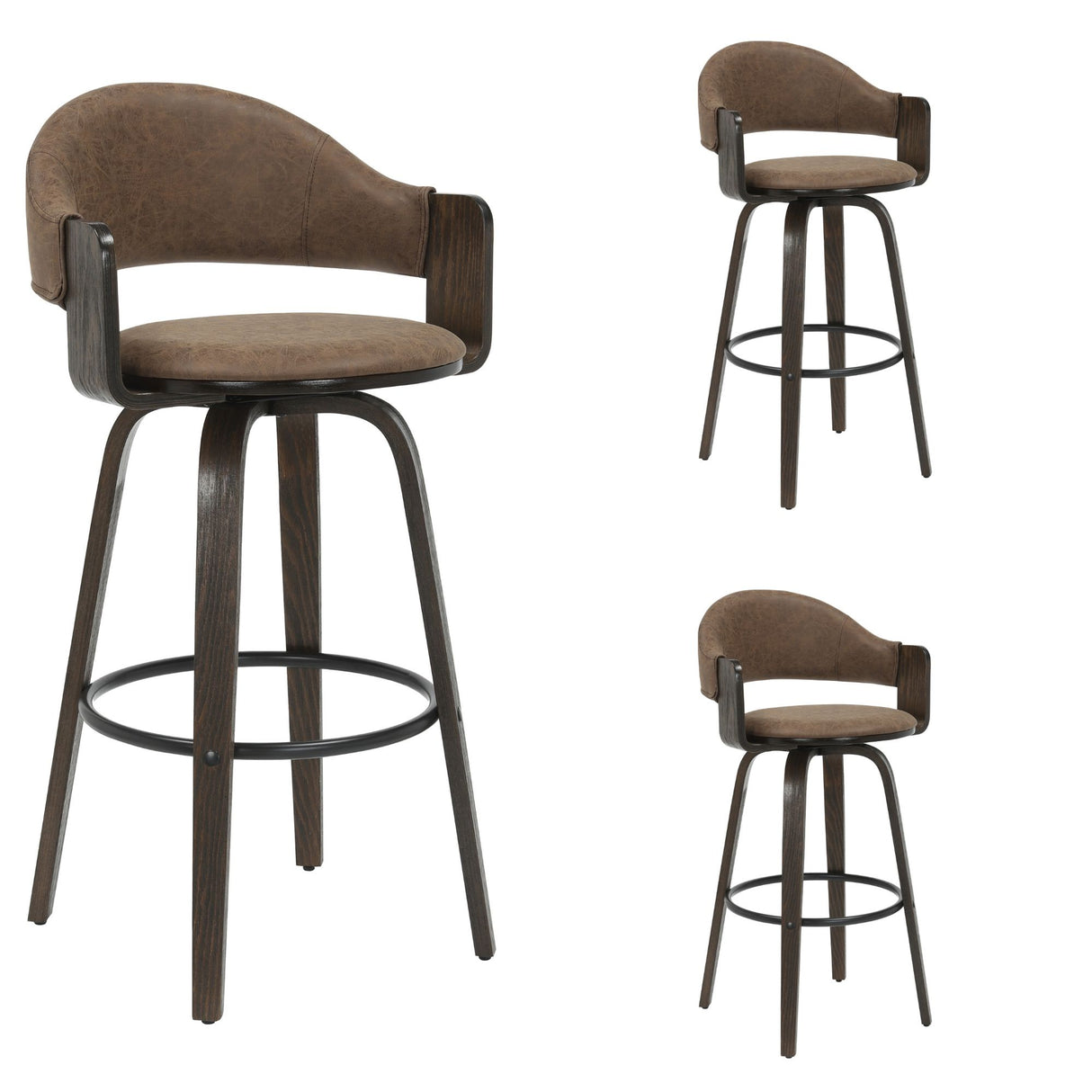 Daxton - Swivel Bar Height Round Back Wood Bar Stool With Faux Leather Seat