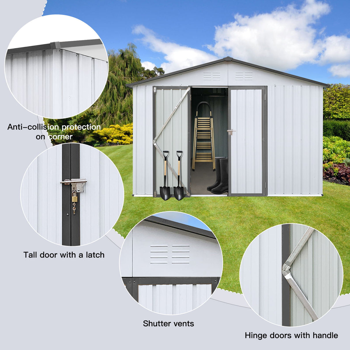 Garden Shed Outdoor Storage Building Waterproof Metal Frame 10x12ft