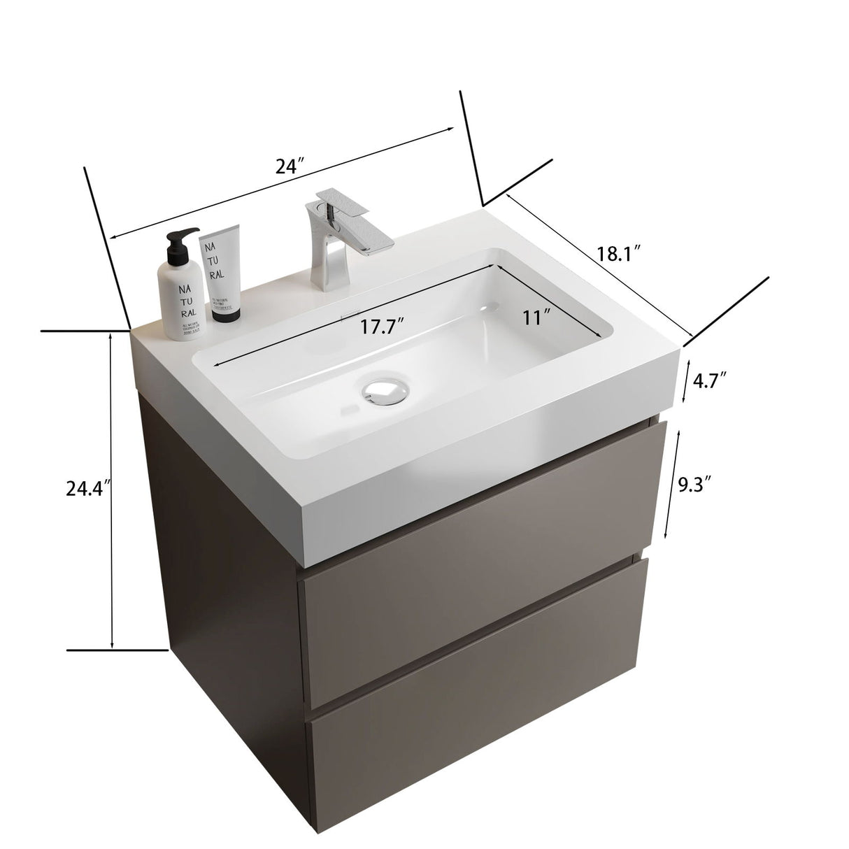 Alice - Bathroom Vanity With Sink, Large Storage Wall Mounted Floating Bathroom Vanity For Modern Bathroom, One-Piece Sink Basin Without Drain And Faucet