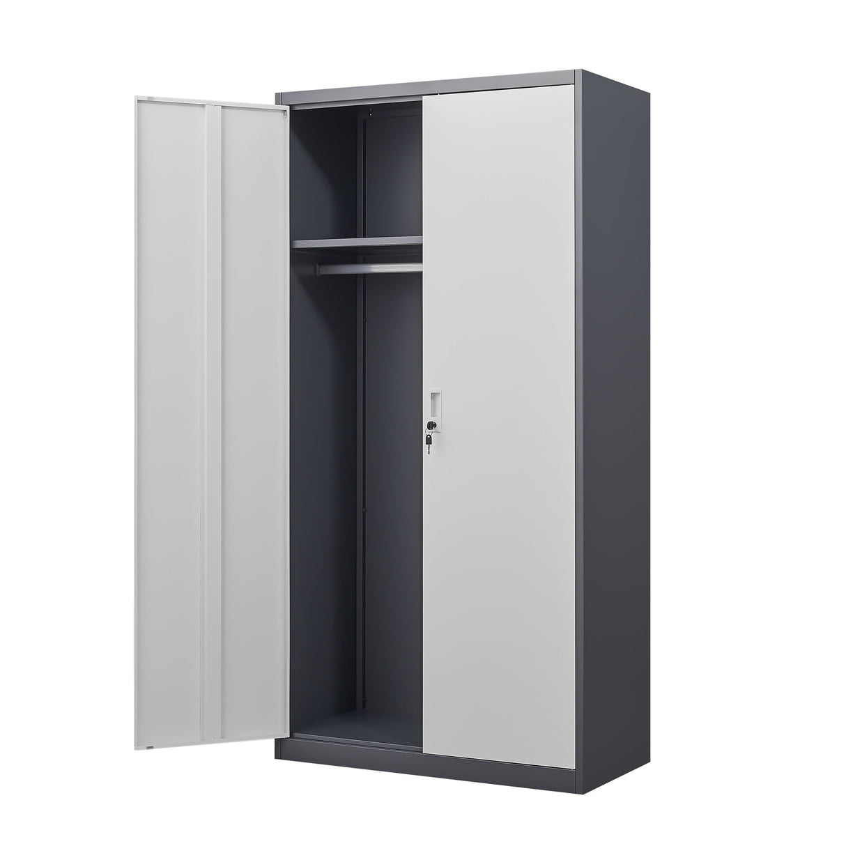 Large Capacity Wardrobe With Hanging Rod And Compartments
