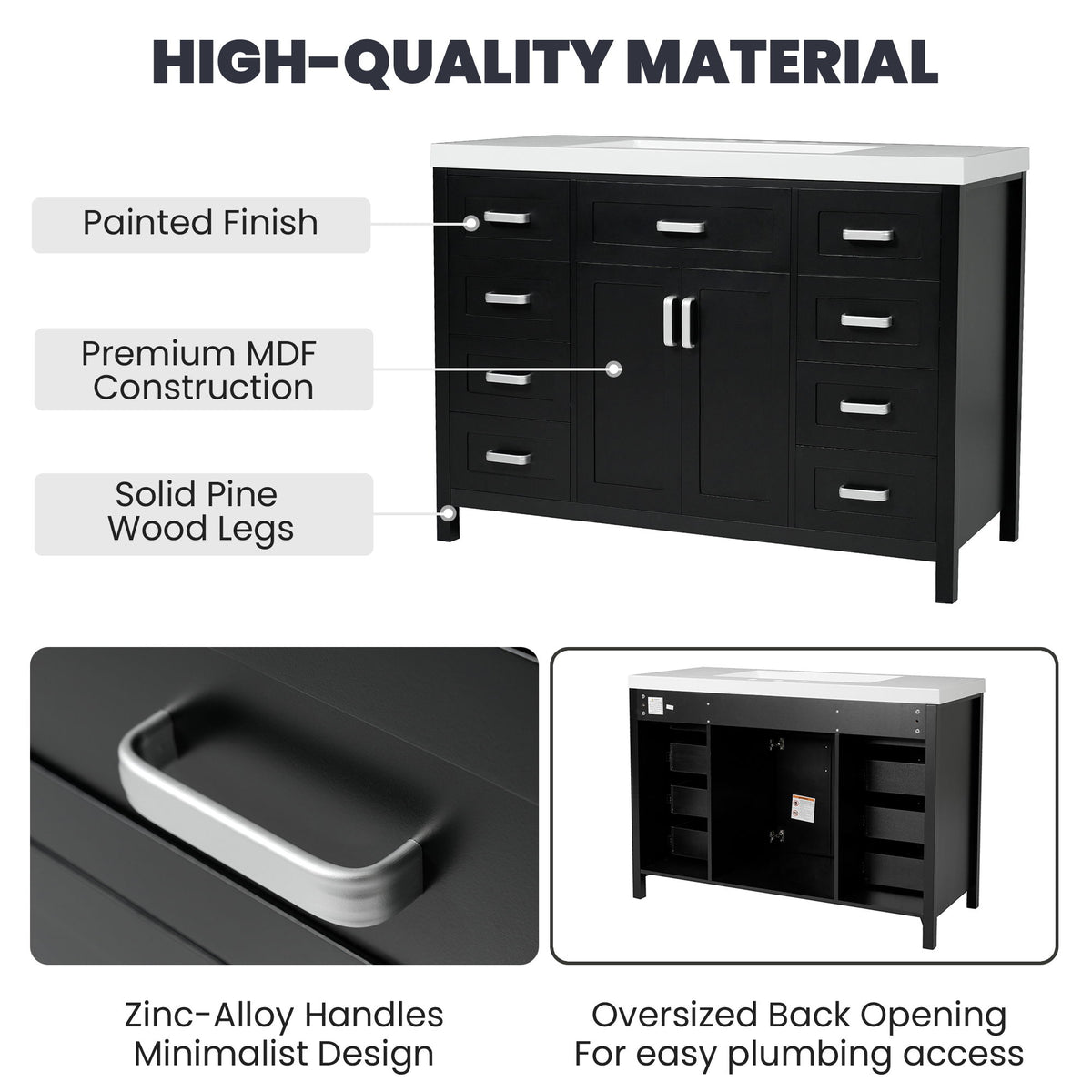 Bathroom Vanity With Sink, 2 Doors 8 Drawers, Soft Close System, Classic Design