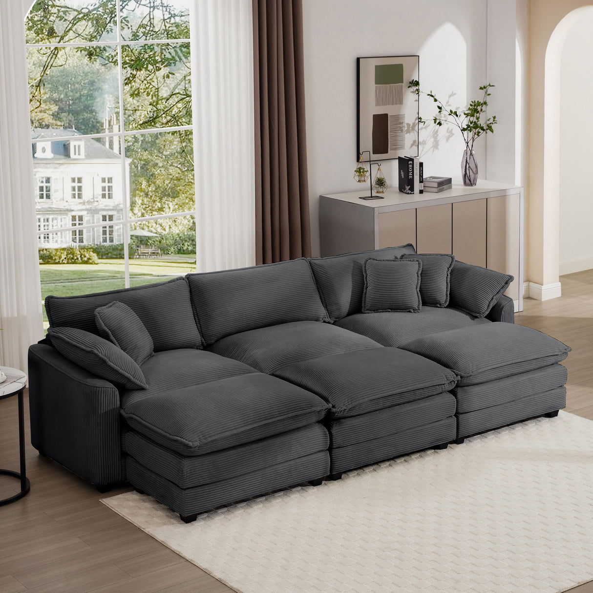 Modular Oversized Cushion Sofa With Ottoman, Low Back, Deep Seating Sofa Set