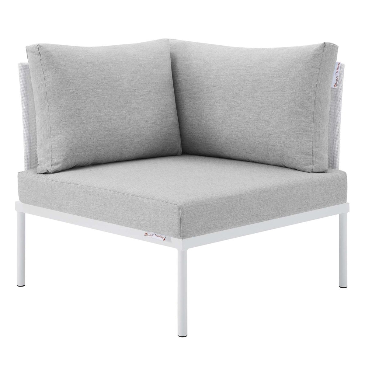 33" Modern Aluminum Mesh Outdoor Corner Chair with Sunbrella® Cushions – White and Gray - Outdoor - Alpine Outlets