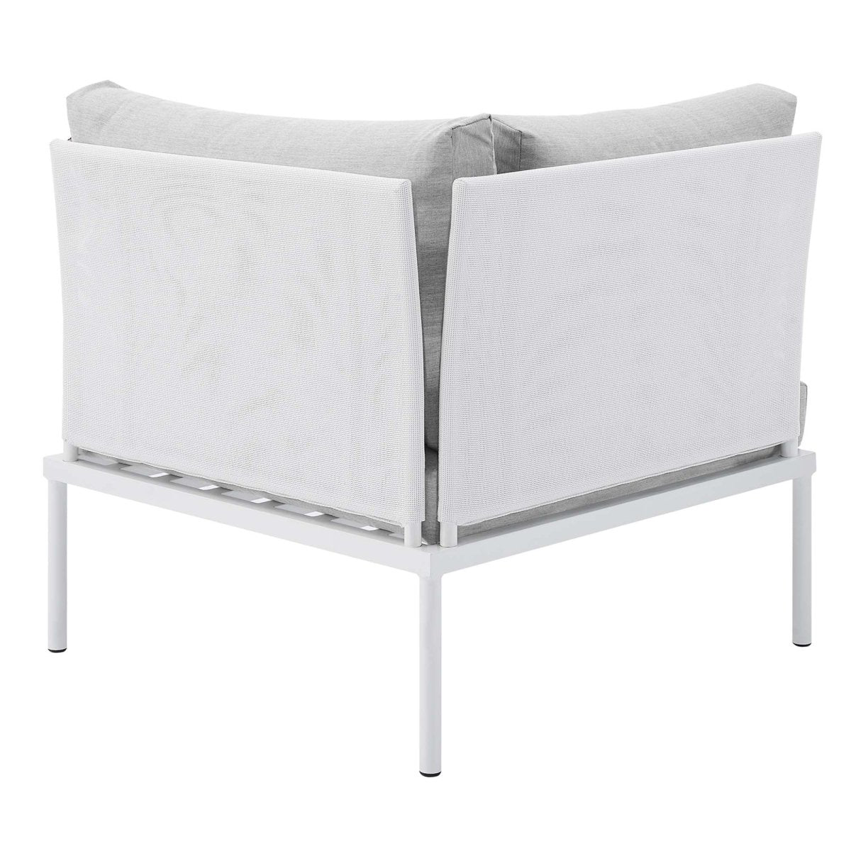 33" Modern Aluminum Mesh Outdoor Corner Chair with Sunbrella® Cushions – White and Gray - Outdoor - Alpine Outlets