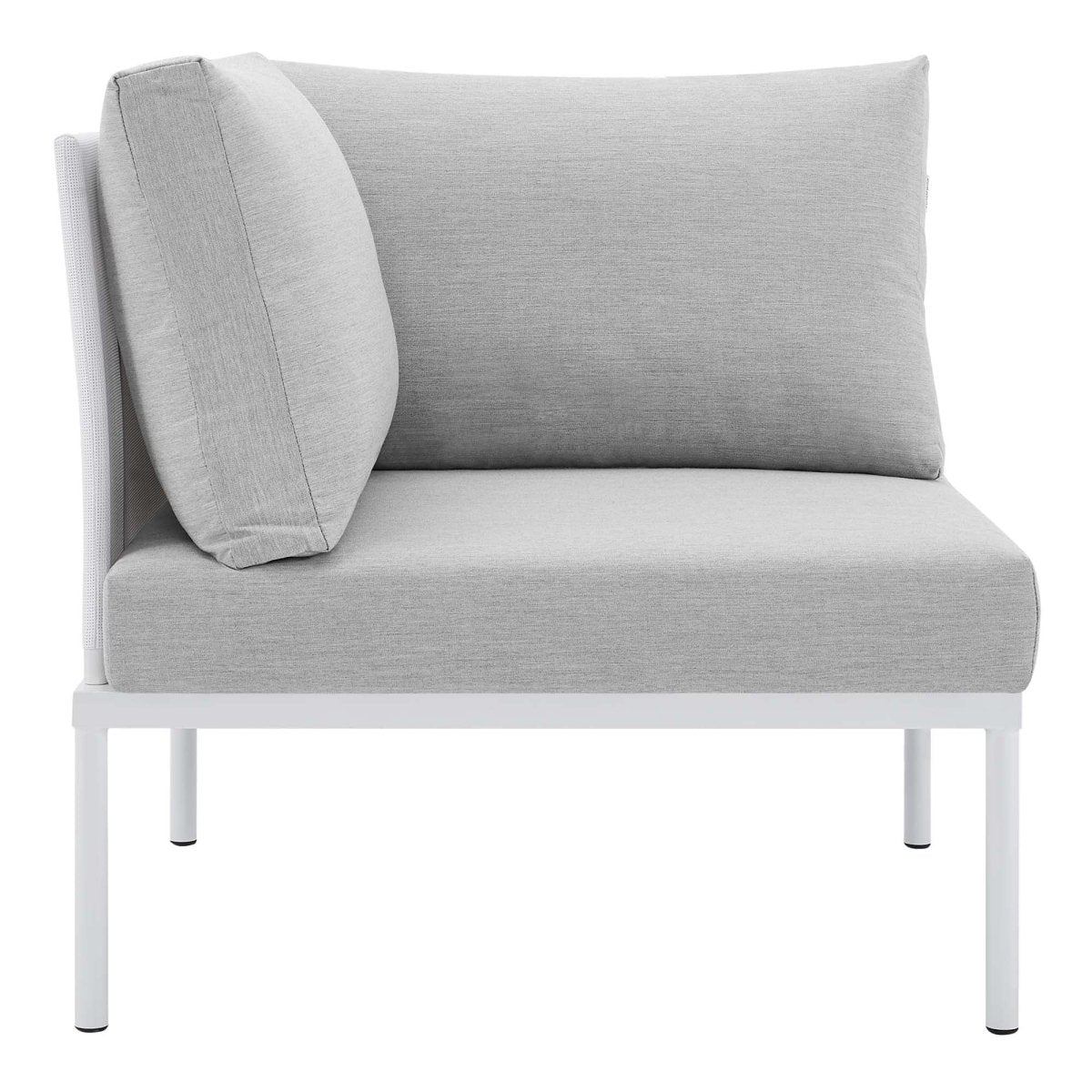 33" Modern Aluminum Mesh Outdoor Corner Chair with Sunbrella® Cushions – White and Gray - Outdoor - Alpine Outlets