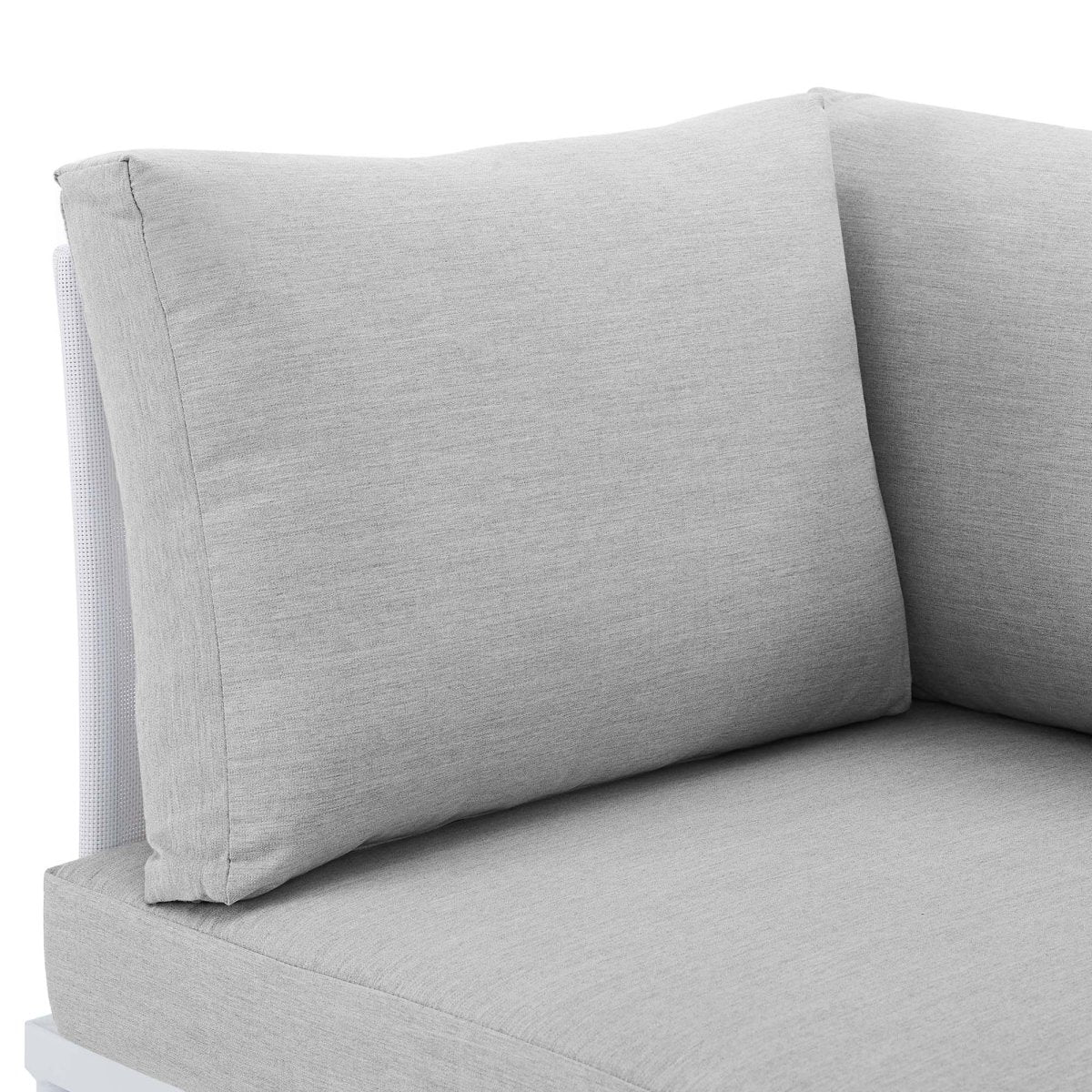 33" Modern Aluminum Mesh Outdoor Corner Chair with Sunbrella® Cushions – White and Gray - Outdoor - Alpine Outlets