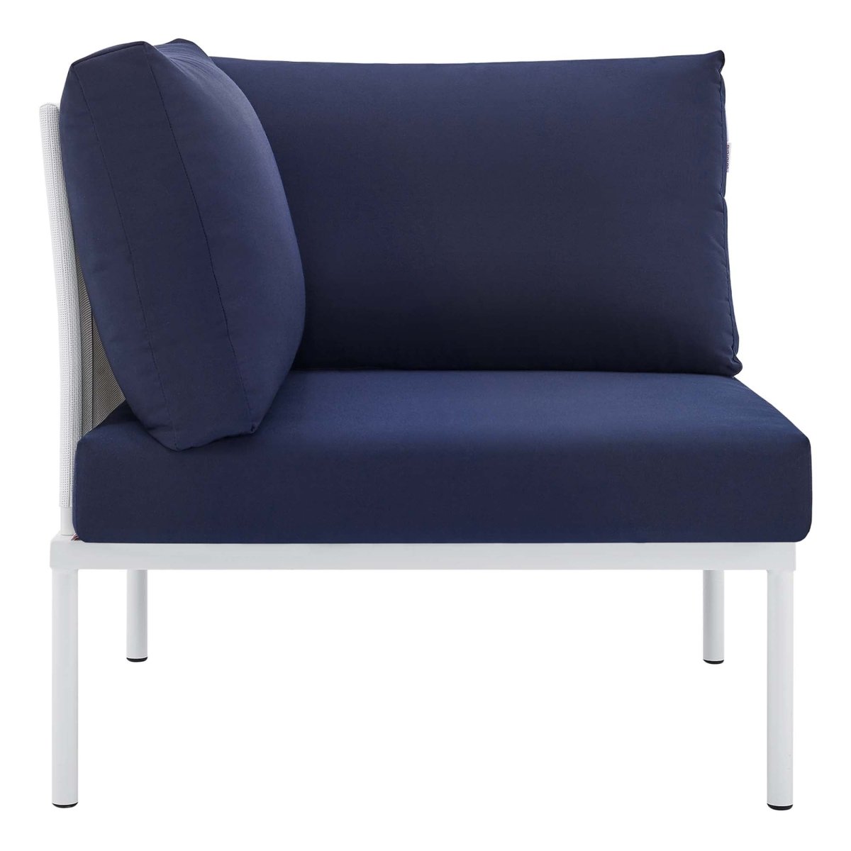 33" Modern Aluminum Mesh Outdoor Corner Chair with Sunbrella® Cushions – White and Navy - Outdoor - Alpine Outlets