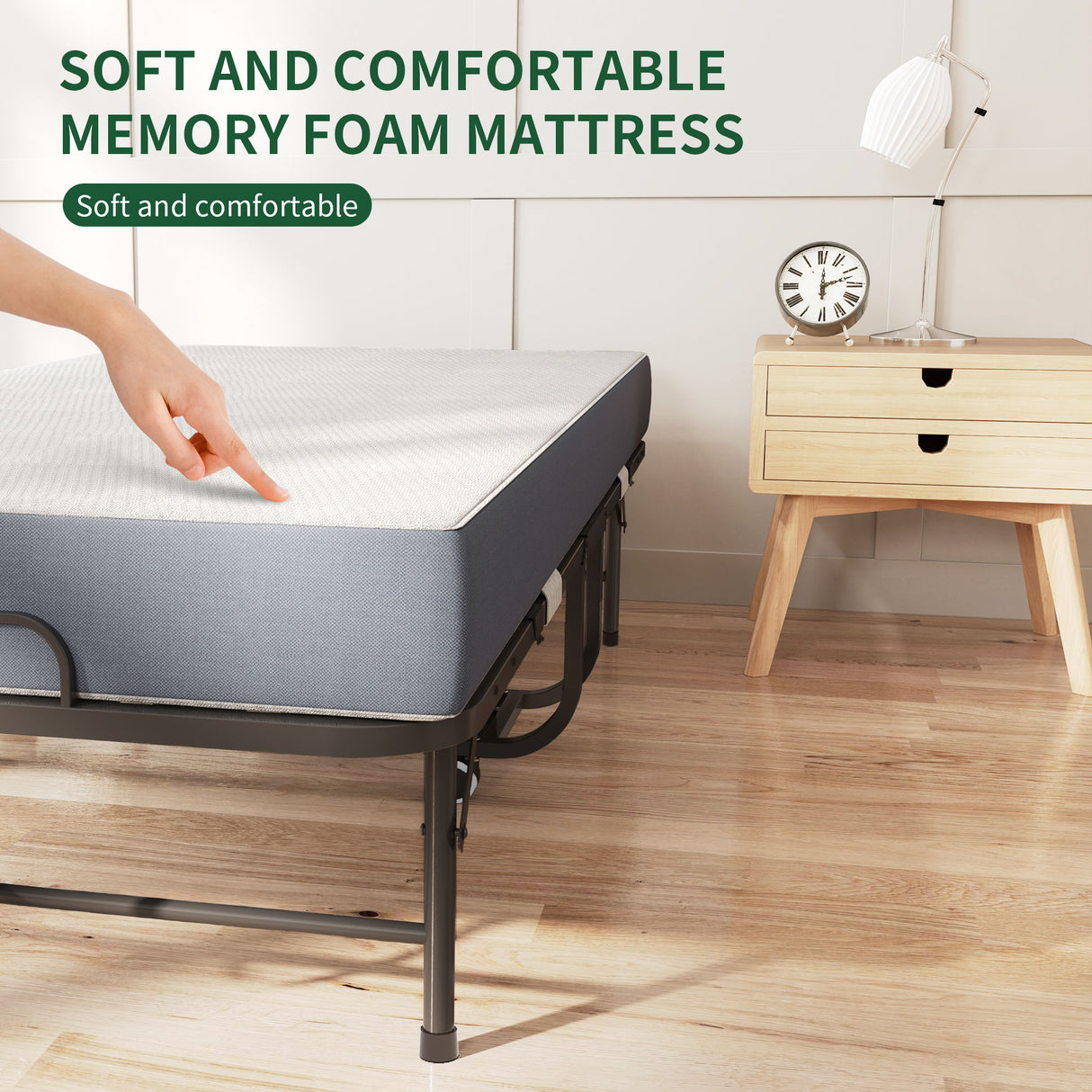 Twin Folding Bed With Memory Foam Mattress, Space Saving Rollaway Guest, On Wheels, Portable For Adults & Guests - Black