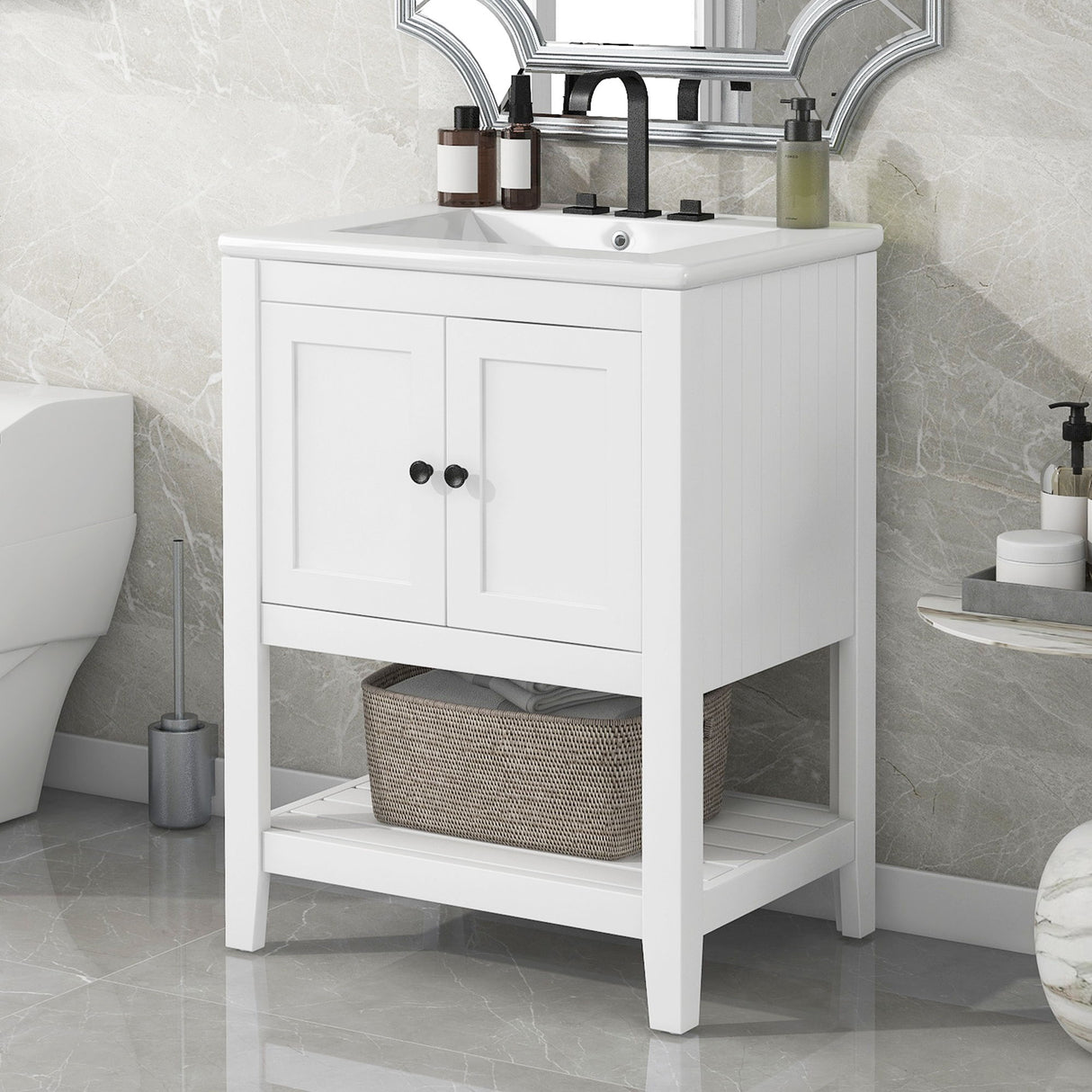 Modern Bathroom Vanity With Sink And Open Shelf