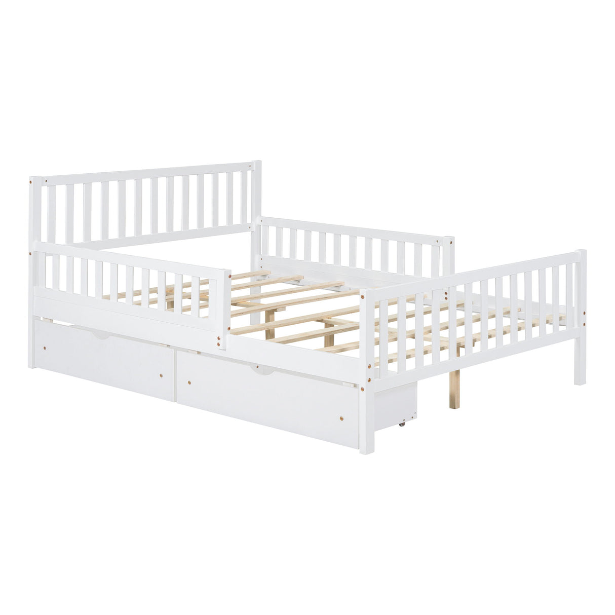 Platform Bed With Guardrails On Both Sides And 2 Storage Drawers