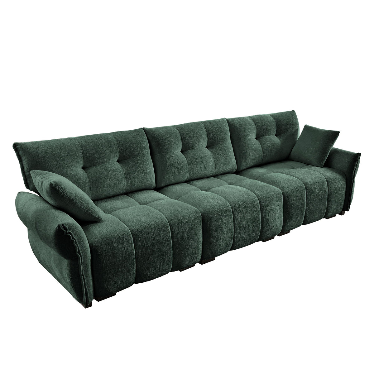Elegant 3 Seater Sofa Set & Pillows Frame, High Rebound Cushions - Textured Green