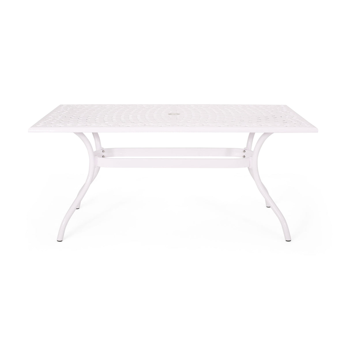 Celestine - Outdoor Cast Aluminum Dining Table With Floral Lattice Design And Umbrella Holder