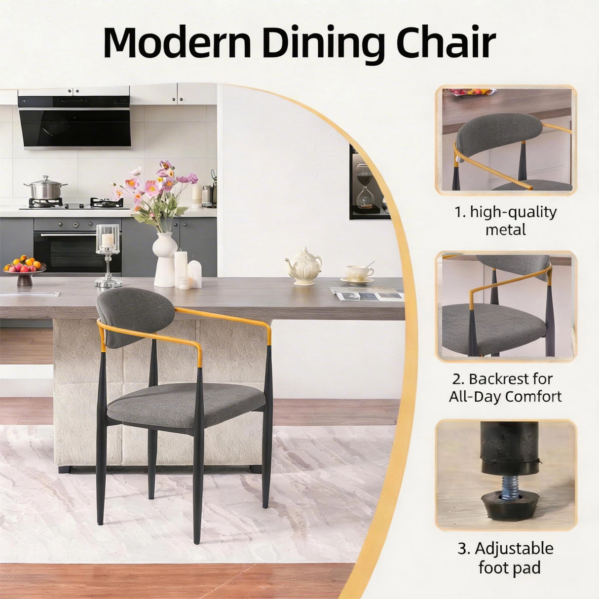Modern Upholstered Dining Chair With Accented Armrests (Set of 2)