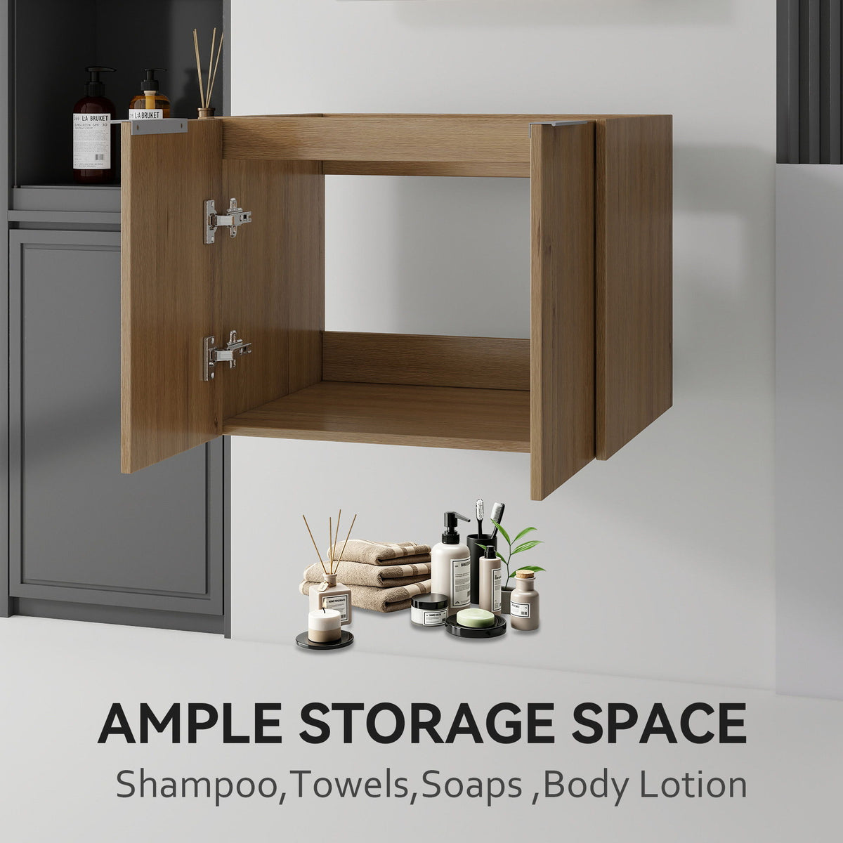 Floating Bathroom Vanity Cabinet With Soft Close Double Doors, Spacious Interior Storage, Wall Mounted, Cabinet Only