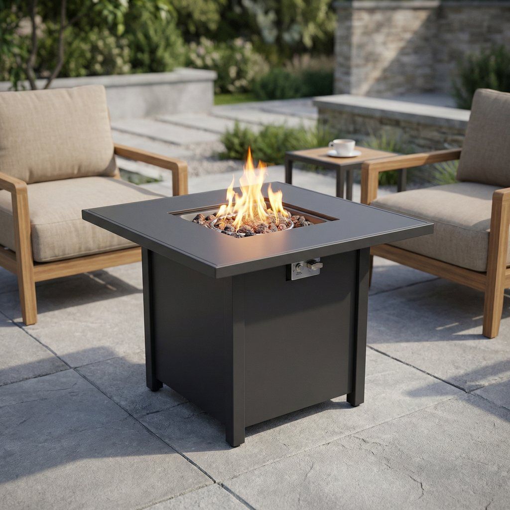 Fire Pit Table Outdoor Heater Propane Gas Burner Steel 30x25in