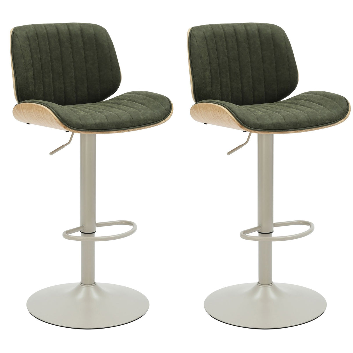 Brock - Adjustable Swivel Curved Back Wood Bar Stool With Faux Leather Seat