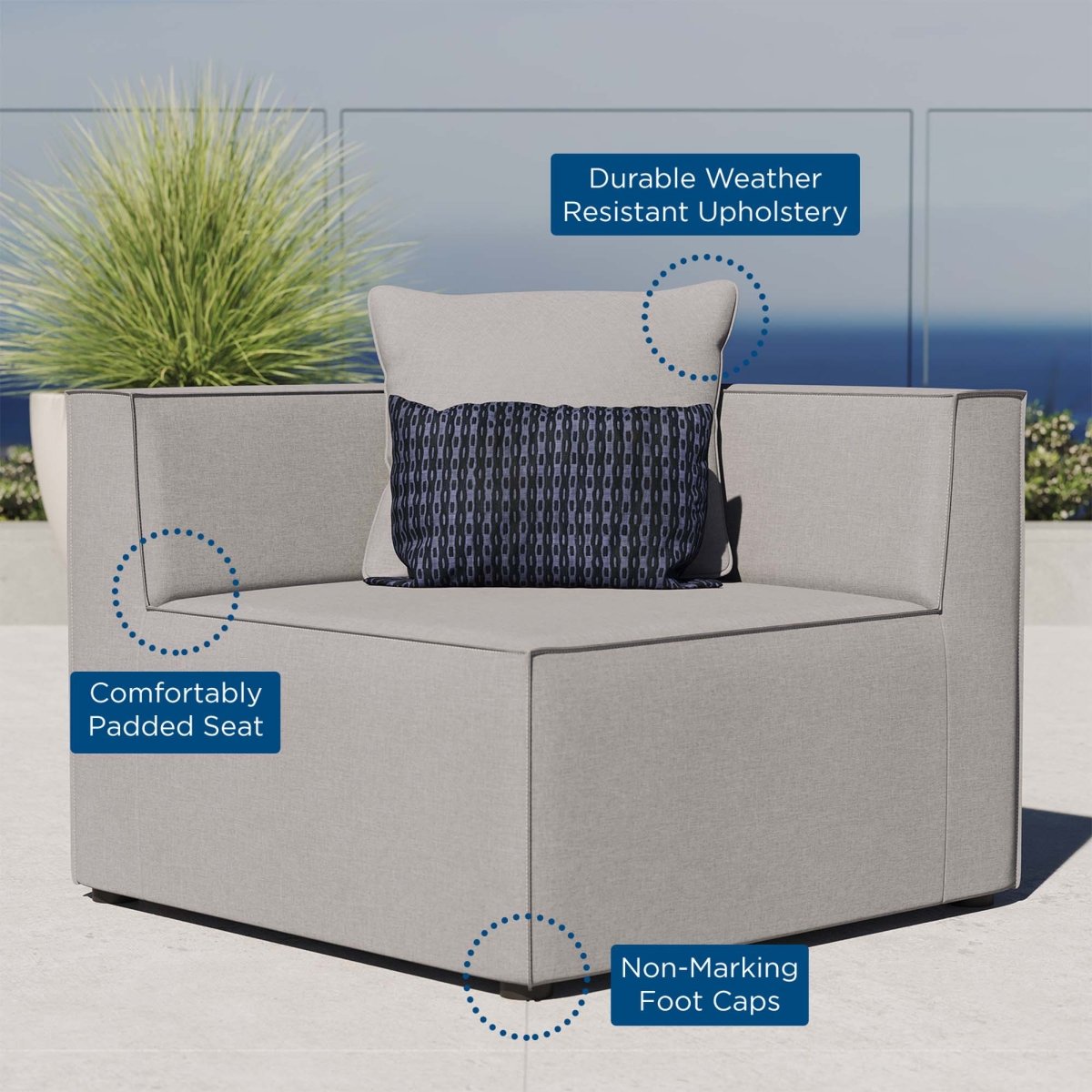 34" Gray Outdoor Patio Upholstered Aluminum Corner Chair - Outdoor - Alpine Outlets