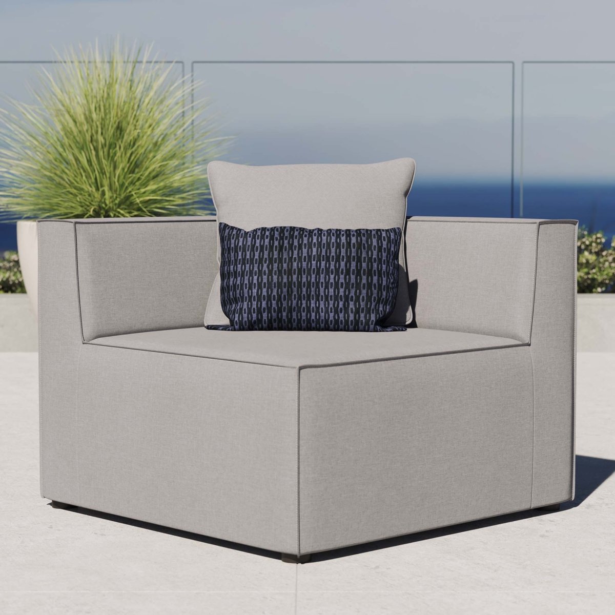 34" Gray Outdoor Patio Upholstered Aluminum Corner Chair - Outdoor - Alpine Outlets