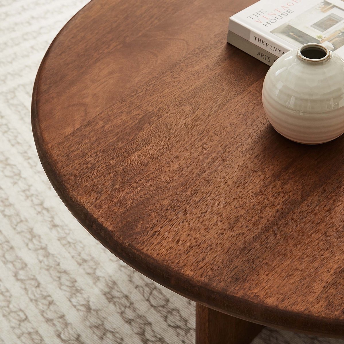 34 Inch Mid - Century Round Mango Wood Coffee Table - Coffee Tables available at Alpine Outlets in Denver